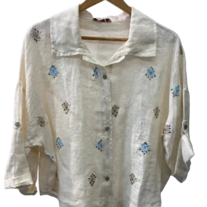 Camisa Lino Bordada +3colores - Crudo