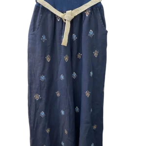Pantalón Lino Bordado +3colores - Azul marino